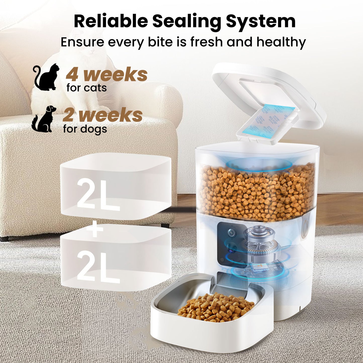 corded dual power system automatic cat feeder with anti-clogging design