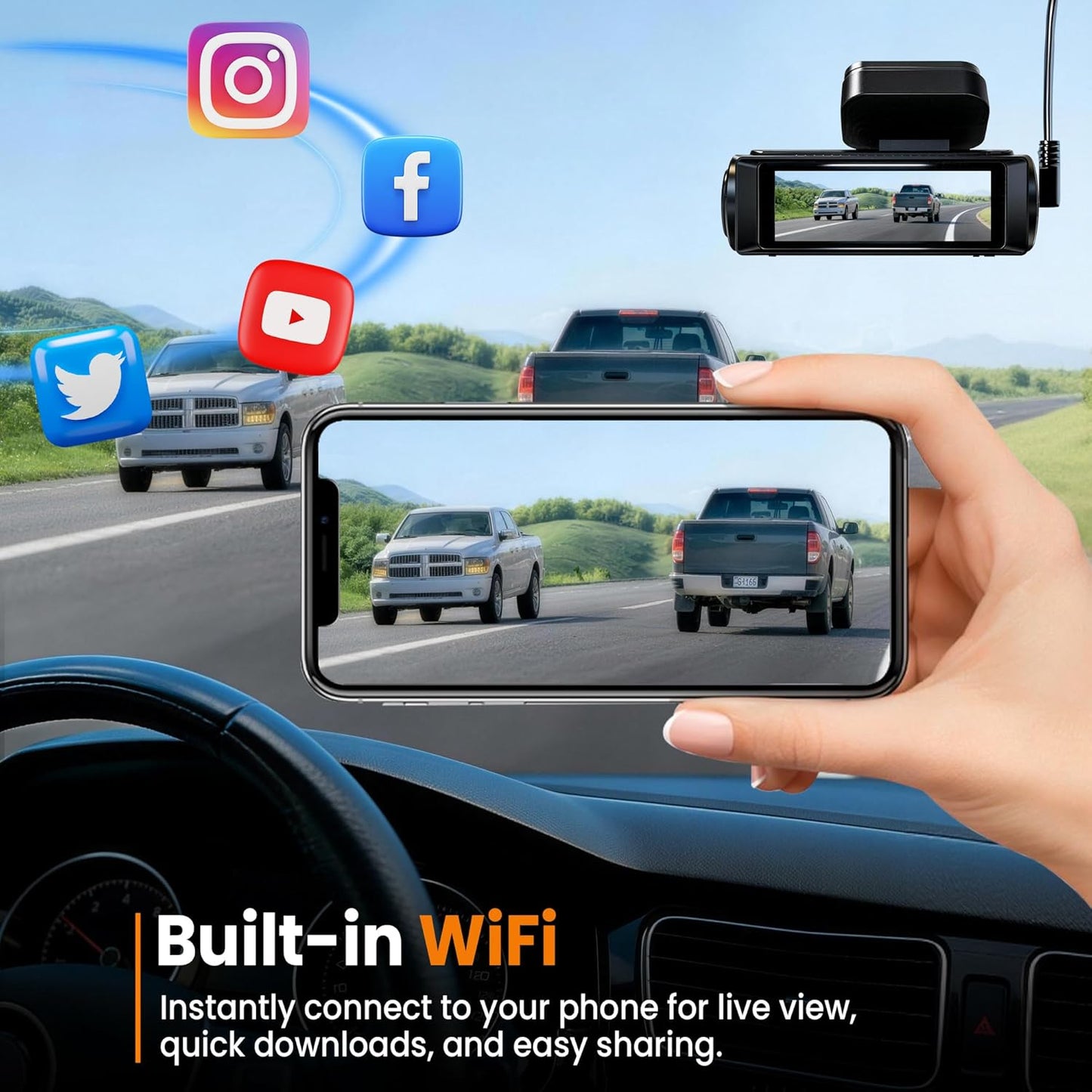 4K Dash Cam Front with Built-in WiFi for Cars, 32GB Card Included