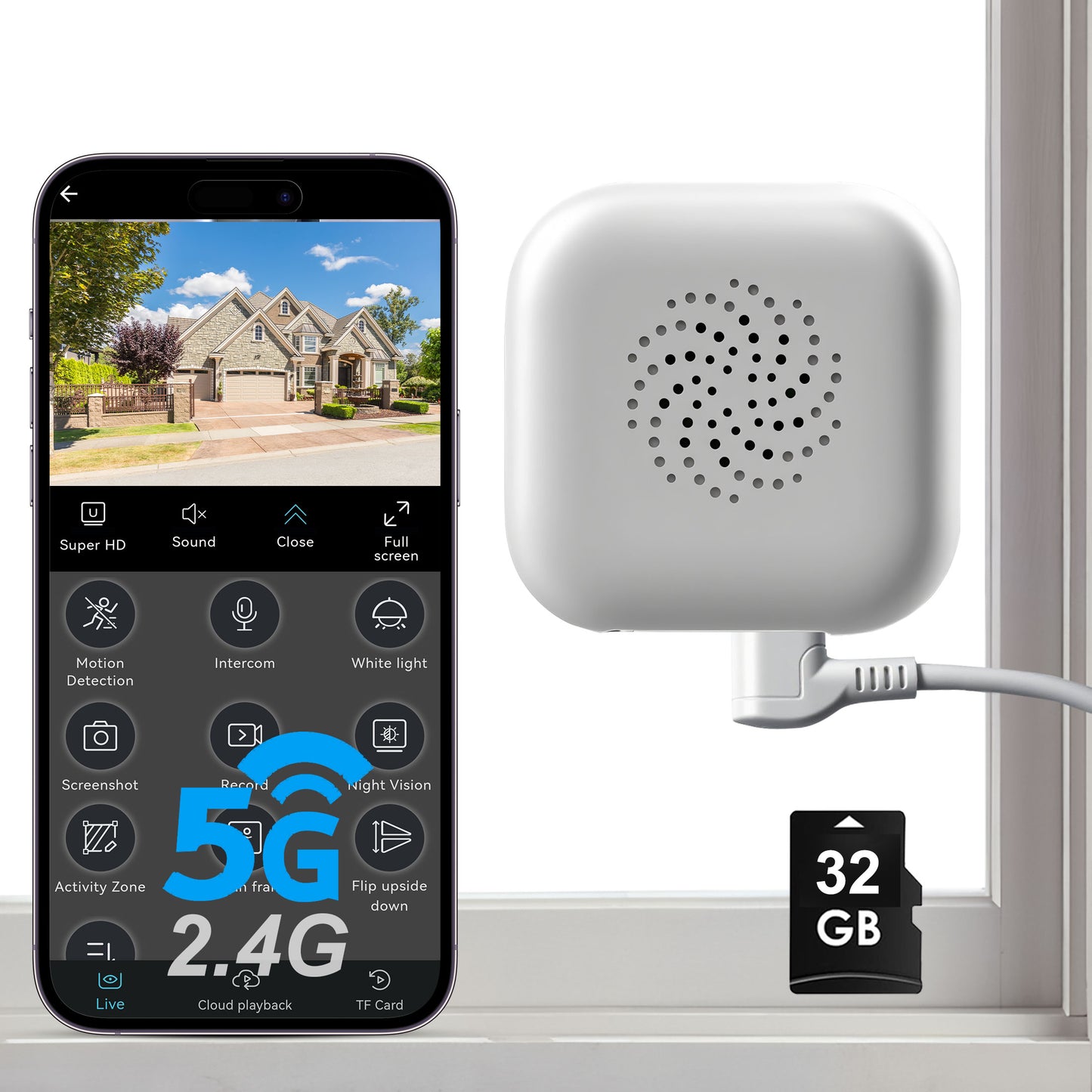 Dual-band 5GHz & 2.4GHz WiFi indoor window camera, home security cam