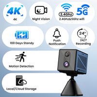 Security camera with features like 4K resolution, night vision, and 24/7 recording 