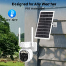 Outdoor security camera with solar panel, designed for any weather conditions.