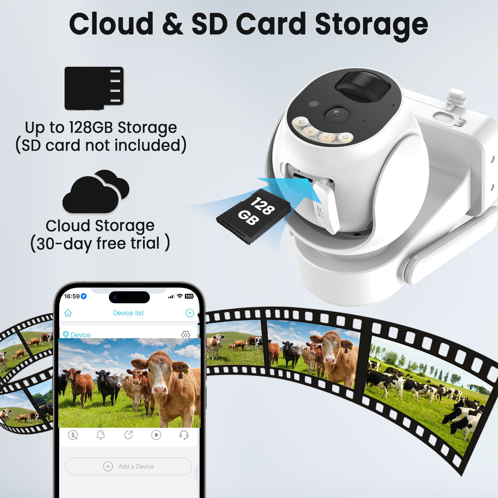 Wireless 2K solar security camera with cloud and SD card storage features