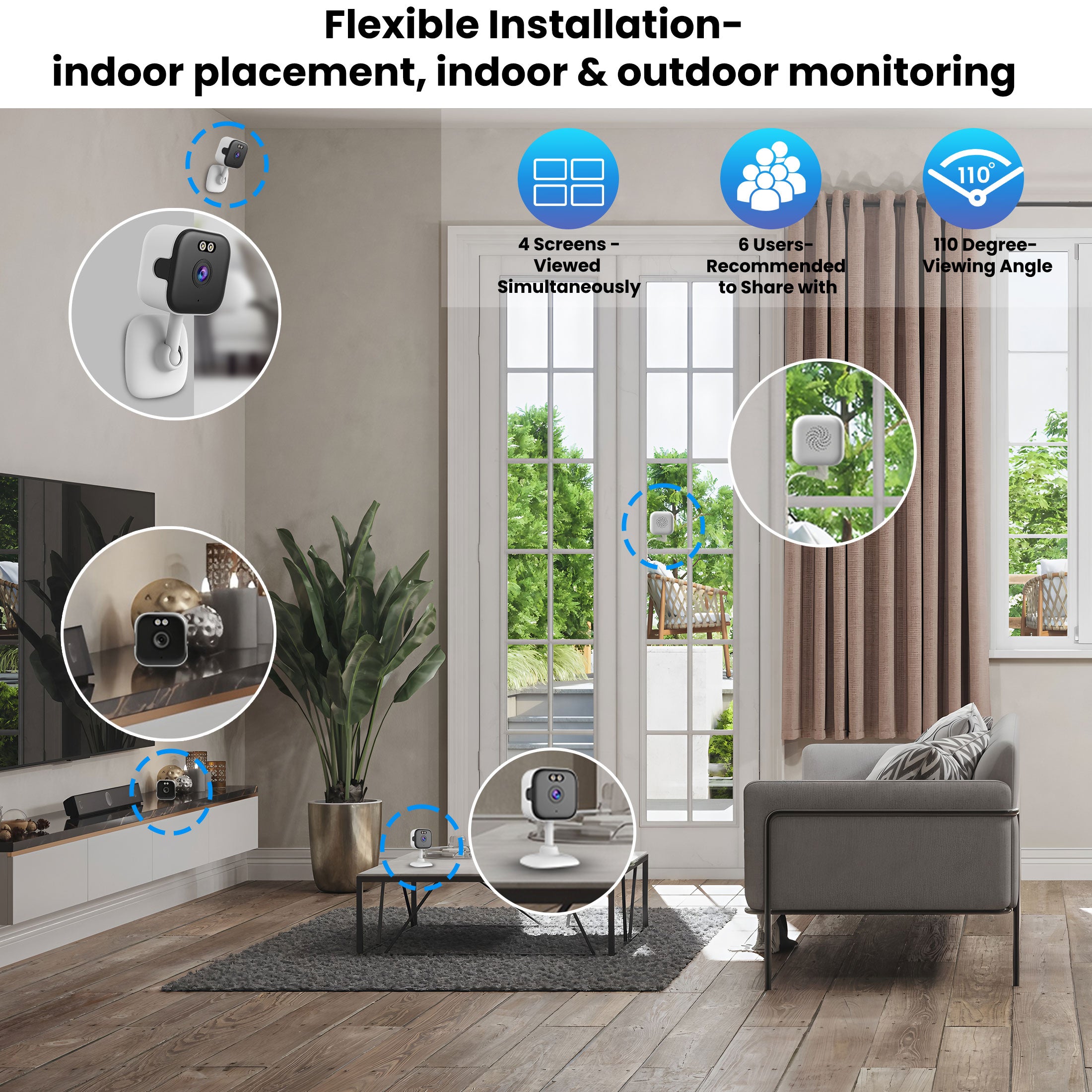 2K 3MP window security camera with no glare lens for indoor and outdoor monitoring.