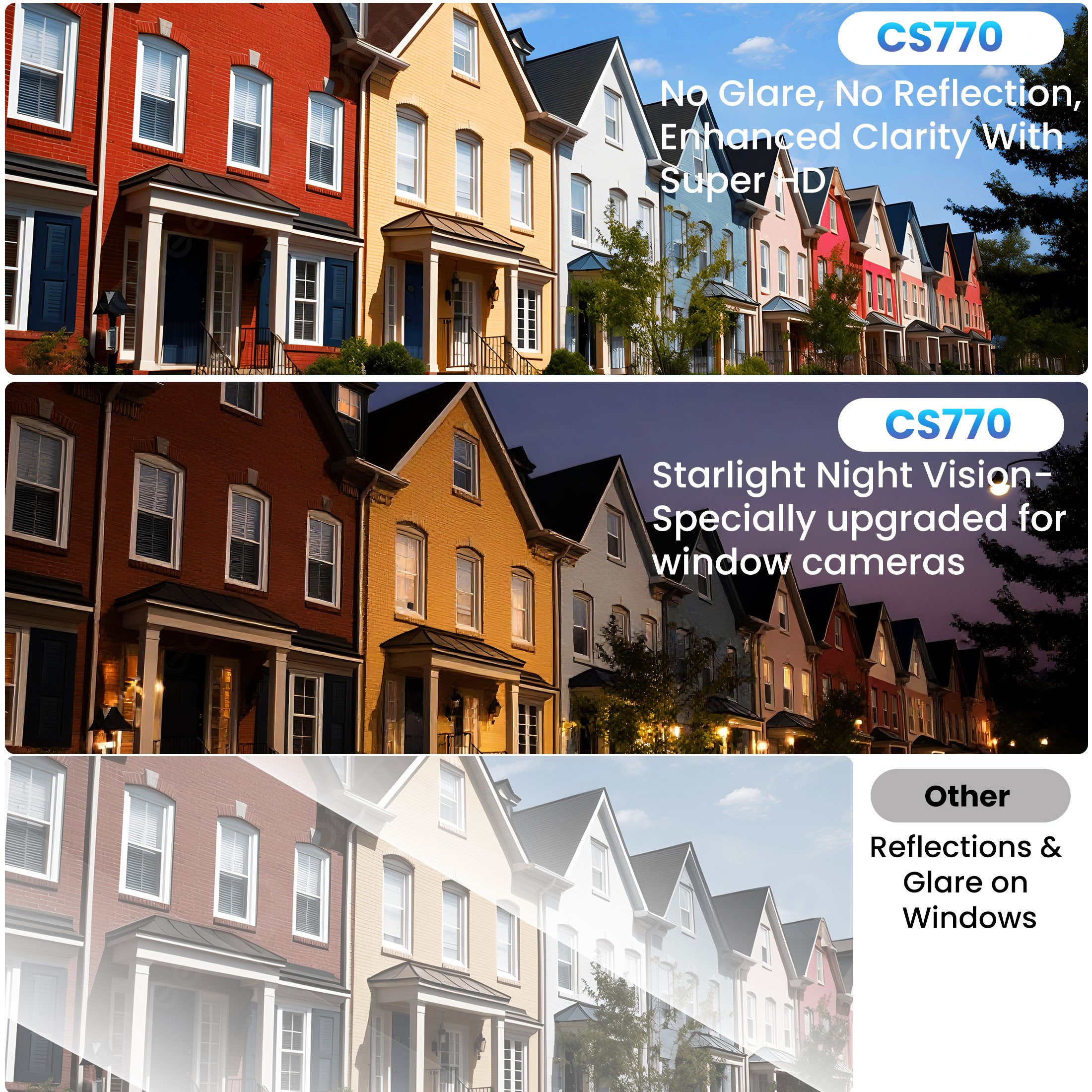 WiFi indoor window camera with AI starlight night vision and no glare lens